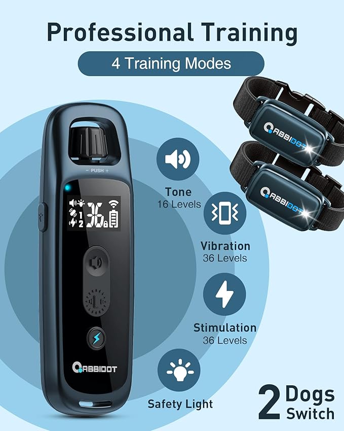 ABBIDOT Shock Collar for Dogs, 3300 FT Dog Training Collar with Remote, IPX7 Waterproof with 4 Training Modes, Rechargeable E-Collar for All Breeds (15-120 lbs)
