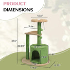 VINGLI Cat Tree for Indoor Cats, 32 inch Small Cat Tower, Cactus Cat Tree Scratching Posts with Jump Platform (Green & Beige)