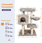 43-in Heavy-Duty Cat Tree for Large Cats, Multi-Level Tower with Sisal Scratching Posts, Plush Perch, Hammock & Condo Anti-Tip Design
