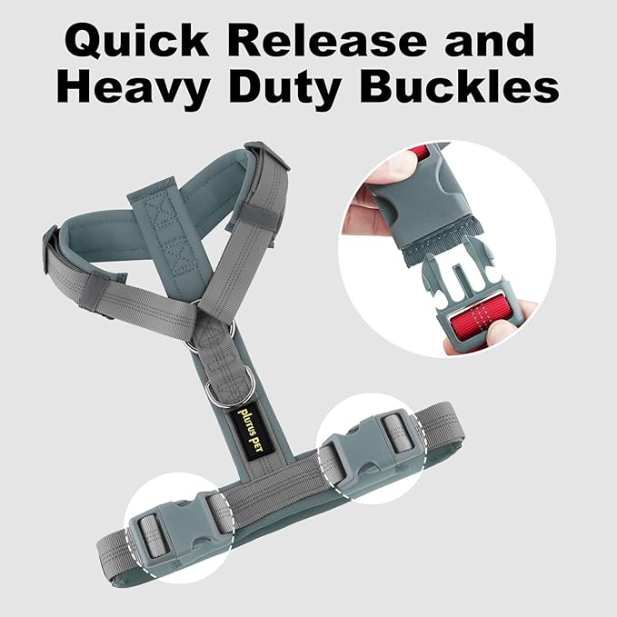 Plutus Pet No Pull Dog Harness, Adjustable Nylon Harness with Soft Padding, Reflective and Heavy Duty Dog Harness for Small, Medium, Large Dogs(Gray, L)