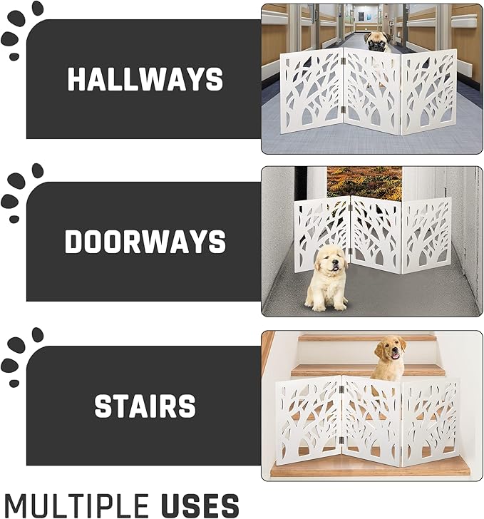 Bundaloo Freestanding Dog Gate Expandable Decorative Wooden Fence for Small to Medium Pet Dogs, Barrier for Stairs, Doorways, & Hallways