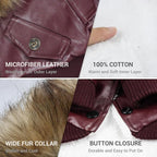 LESYPET Dog Leather Jacket for Small Dogs, Waterproof Dog Winter Jacket Puppy Coat with Fleece Lined, Ultra Warm Fur Collar Doggie Coat, Red L
