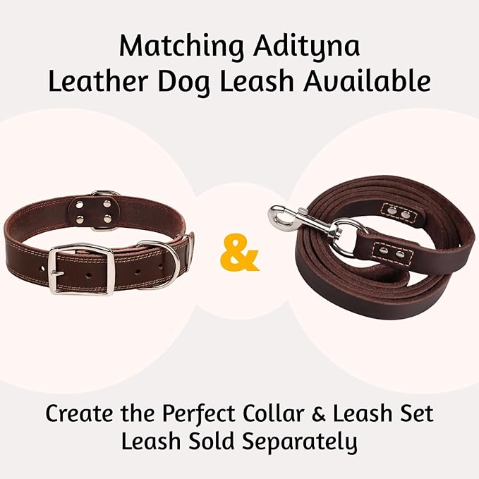 ADITYNA Heavy Duty Leather Dog Collar for Extra-Large Dogs - Soft and Strong Leather Collar for XL Breeds (Extra-Large: Fit 22" - 30" Neck, Brown)