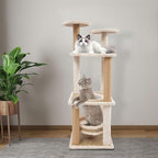 5-Tier Cat Tree, Modern Cat Tower with Rattan Mat & Enclosed Bed, Sturdy Freestanding Climbing Frame for Cats up to 16.53 lbs