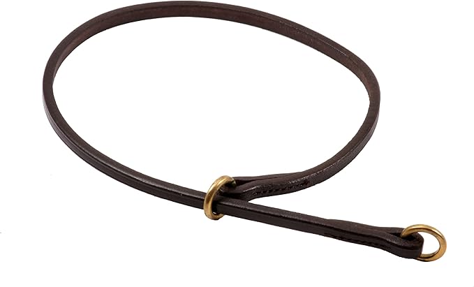 Alvalley Flat Leather Slip Dog Collar - Super Soft Durable Strong Hand Stitched Leather Dog Collar - Suitable for Training & Walking (Brown, 20in Length, 5mm Thickness)