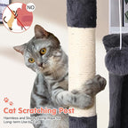 Cat Tree with Scratching Post,Cat Tower House for Indoor Large Adult Cats Kittens,21" Multi-Level Activity Cat Cando Furniture,Grey