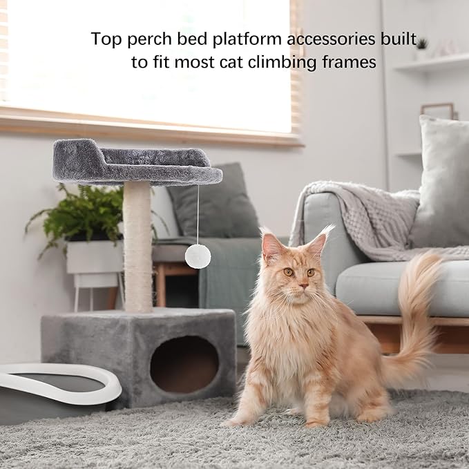 2 Pcs 13.39 Inches Semi Edged Cat Tree Replacement Parts Cat Tree Tower Accessories with Hanging Elastic Strings Pom Pom Toys for Platform Perch Shelves(Gray)