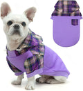 Plaid Dog Hoodie and Sweatshirt, Soft Fleece Pullover with Hat and Leash Hole, Puppy and Bulldog Sizes S M L