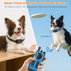 Dog Shock Collar 2 Dogs, 3300ft Dog Training Collar with Remote, Real-time Dual-Channel Remote with 3 Training Modes, Beep, Vibration, Safety Shock, Light, Fits 8-120 lbs All Breeds Sizes - Blue