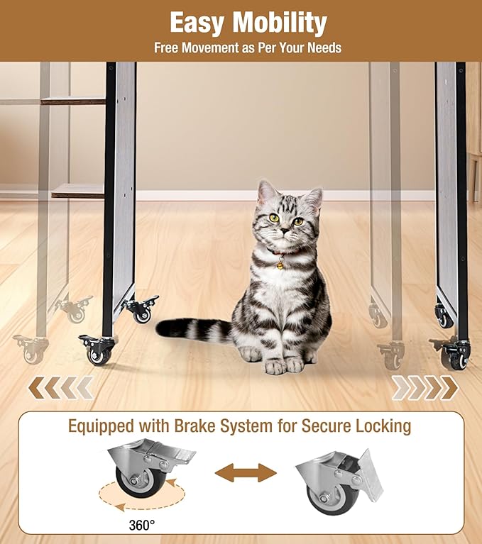 Cat Tower with Litter Box Enclosure, Wooden Cat Tree Tower with Scratching Post, Sturdy Metal Frame Cat Furniture with Adjustable Bed & Anti-Tipping Design, Mobile Cat Condo for Indoor Cats
