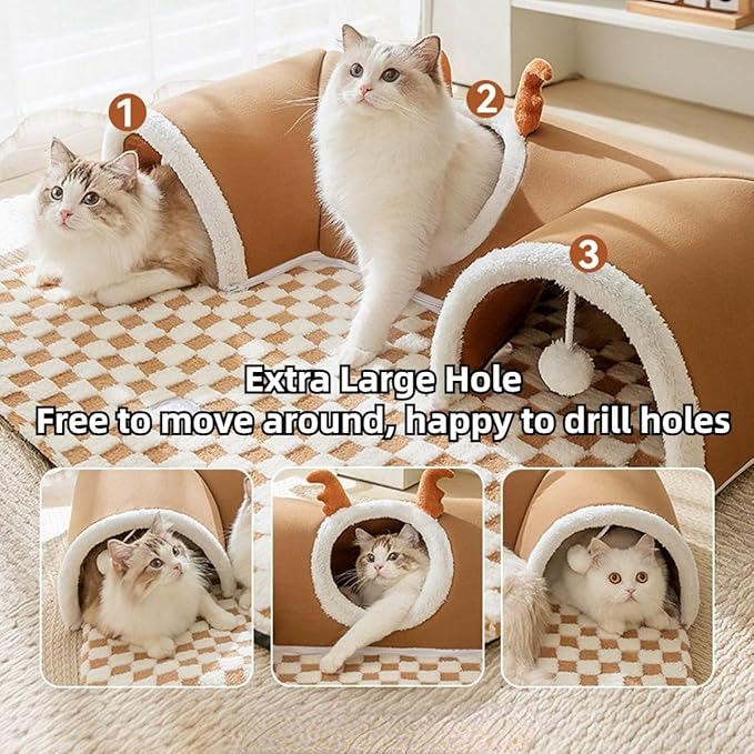 Cat Tunnel Bed Indoor,Cat Peekaboo Cave Bed for Multiple Cats,Kitty Tube with Cat Balls Toys,Removable Cat Bed House Washable,Small Animal Tunnel for Kitty,Bunny (Grey,Medium)