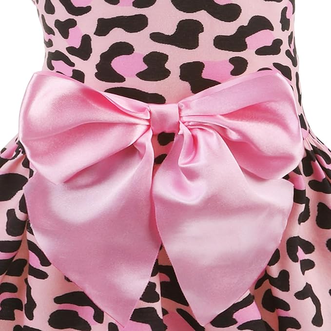 PUPTECK Print Dog Dress Pet Apparel with Cute Bowtie Puppy Clothes Outfit, Leopard Print, S
