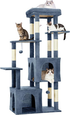 Cat Tree 61" Tall, Sisal Wrapped Scratching Post, Cat Nest, Hanging Ball, Extended Platform