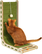 Cat Scratcher with Bell Ball Cat Scratch Pad L-Shaped Scratch Mat Vertical Cat Scratching Board for Indoor Cats Felt Cats Scratching Post Furniture Protector Kittens Cratchers Toys- Green