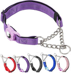 Cymiler Martingale Dog Collar with AirTag Holder, Reflective Nylon Training Collar, Stainless Steel Chain, Heavy Duty Buckle, Limited Slip Collars for Small Medium Large Dogs (Purple, X-Large)