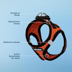 Best Pet Supplies Voyager Step-in Air Harness - All Weather Mesh, Reflective, No Pull Harness for Dogs, Cats - Secure with Hook & Loop Fastener, Buckle, Double D-Rings - Orange/Black Trim, XXS