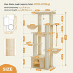 PETEPELA 67" XXL Cat Tree for Large Cats up to 25 lbs, Heavy Duty Cat Tower w/13 Extra-Thick Sisal Scratching Posts [φ4.3”], Cat Furniture with Metal Frame Hammock & XL Condo for Maine Coon, Beige