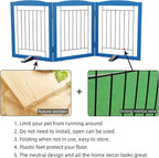 ZJSF Freestanding Dog Fence Indoor, Foldable Dog Gate for Doorways, Stairs or Hallways, Sturdy Wood Extra Wide Pet Gate with Support Feet for The House, Blue, 24 "Height-3 Panels