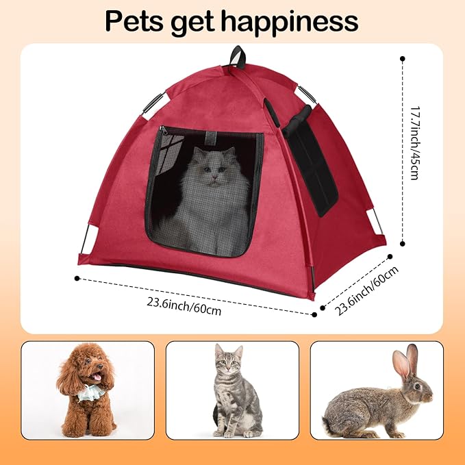 Portable Pet Tent with Full-Enclosure Zippered Mesh Door, Indoor & Outdoor Cat House for Safety & Ventilation, Cozy Nest for Cats, Puppies & Small Animals (Red)