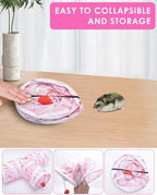 Bissap Guinea Pig Tunnel, Collapsible Hamster Tunnel and Tube 3 Ways Pet Hideout with 1 Play Ball for Indoor Guinea Pig Chinchilla Hamster Rat Small Animal Activity Fun Toys (Pink)