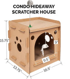 Furhaven Cardboard Cat House w/ Catnip for Indoor Cats, Ft. Scratching Pads & Toys - Modern Condo Corrugated Cat Scratcher Hideout - Cardboard Brown, One Size