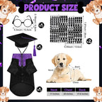 5 Pcs Dog Graduation Costume Set Include 2026 Pet Graduation Gown with Stole Puppy Grad Cap Lensless Glasses DIY Letter Stickers for Dogs Cats Holiday Costume Accessory(Black Purple,L)
