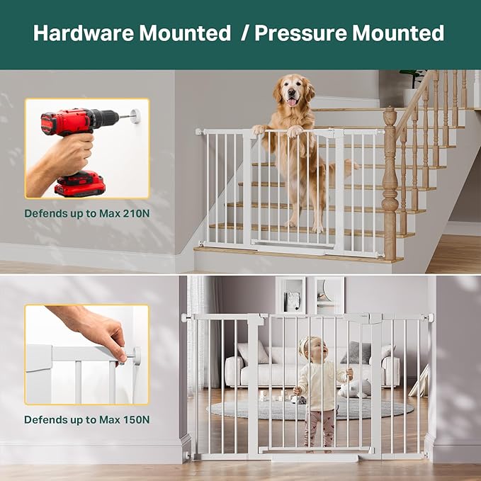 Cumbor 29.7–51.5" Extra Wide Baby Gate for Stairs, Pressure-Mounted Dog Gates for Doorways & Hallways, Auto-Close Walk-Through, No-Trip Design, Child Proof Safety, Dog/Pet Gate for Indoor Use, White