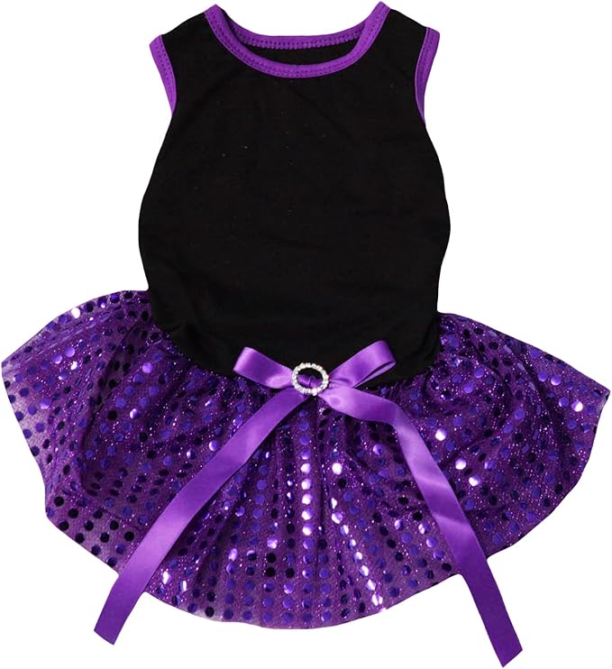 Petitebella Plain Sequins Tutu Puppy Dog Dress (Black/Purple, X-Large)