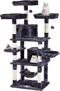 MQ Multi-Level Cat Tree, Activity Centre Cat Tower Furniture with Sisal-Covered Scratching Posts, 3 Padded Plush Perches, Dual Condo & Basket, Removable Hammock, for Large Cats, Grey