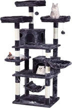 MQ Multi-Level Cat Tree, Activity Centre Cat Tower Furniture with Sisal-Covered Scratching Posts, 3 Padded Plush Perches, Dual Condo & Basket, Removable Hammock, for Large Cats, Grey