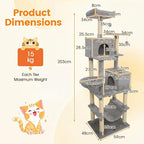 PETSITE 80-inch Tall Modern Cat Tree, Multi-Level Cat Tower with 2 Comfy Condos, Sisal Scratching Posts, Side Basket, Snug Hammock, and Dangling Balls, Ideal for Indoor Cats and Kittens (Grey)