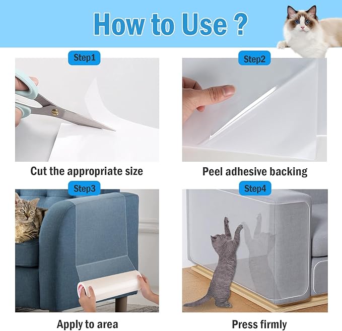 197"x12" Cat Scratch Furniture Protector with Chew Sticks, Large Transparent Couch Protector from Cat Claws, Self-Adhesive Anti-Scratch Guard for Sofa Door Chair Table Leg