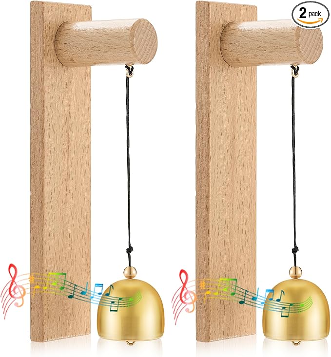 2 Pcs Shopkeepers Bell for Door Opening, Magnetic Wood Doorbell Chime When Door Opens, Magnetic Doorbell for Cafe Glass Doors Store Entrance, Housewarming Gift(Strip,5.91 x 1.38 Inches)