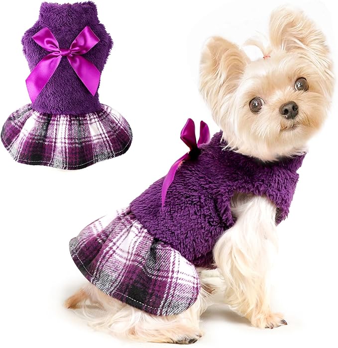 Dog Sweater Dog Winter Clothes for Small Dogs Boy Girl Fall Puppy Dress Warm Fleece Chihuahua Yorkie Teacup Doggy Sweaters Dresses Doggie Sweater for Small Dogs Girl Cat Sweaters, XS, Plaid Purple