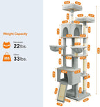 82" Tall Cat Tree,Giant Cat Tree for Indoor Cats Large Adult, Heavy Duty Cat Tree Tower, Extra Large Cat Trees with Scratching Posts, Cat Condos, Hammock,Top Perch,Ramp (Light Grey)