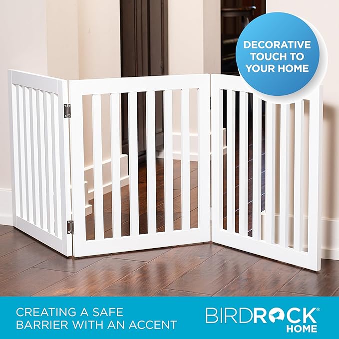INTERNET'S BEST Dog Gate Indoor Freestanding Pet Barrier, Folding Wood Dog Fence, Extra Wide Doorway Puppy Gate, Indoor Animal Privacy Panel, Wooden Cat Fence - 3 Panel - 24", White