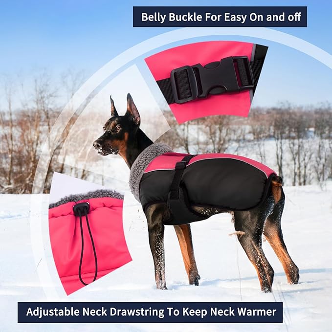 IECOii Extra Warm Dog Coat - Reflective Adjustable Jacket With Buckle Fleece Turtleneck for Cold Weather - Soft Winter Coat for Small Medium Extra Large Dogs