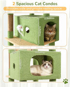 Globlazer Cactus Heavy Duty Cat Tree Tower 80in Tall Extra Large Cat Tree Tower for Multiple Indoor Cats Large Adult with Scratching Posts, 2 Spacious Condos, Padded Perches, Soft Hammock, S80B, Green
