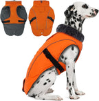 DENTRUN Winter Warm Dog Coat Reflective Jacket with Turtleneck for Cold Weather, Adjustable Buckle Windproof Water Repellent, Thick Snowsuit Fleece Vest for Small, Medium, Large Dogs, Orange, XXXL