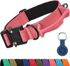Joytale Tactical Dog Collar for X-Large Dogs with Control Handle, Heavy Duty Military Training Collar for Power Breeds, AirTag Holder Case, Quick Release Metal Buckle, Soft Padded, XL, Pink