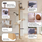 Floor-to-Ceiling Cat Tree Adjustable Height 50-122 Inches 9-Pillar 6-Tier Activity Center with Hammock SisalScratching Posts Plush Perches Multi-Level Climbing & Scratching Cat Furniture