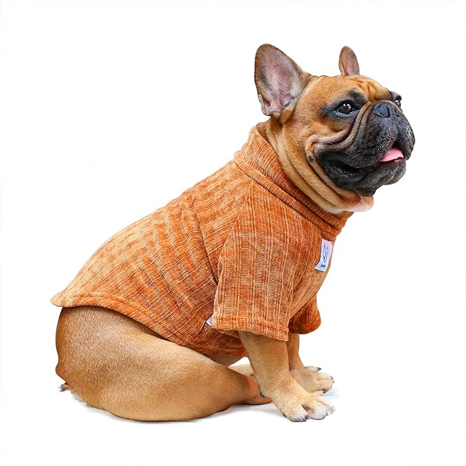 iChoue Pet Dog Winter Warm Sweater Clothes Turtleneck for French Bulldog Pug Boston Terrier Corduroy Cold Weather Pullover Coat Shirt - Coffee/Large Plus