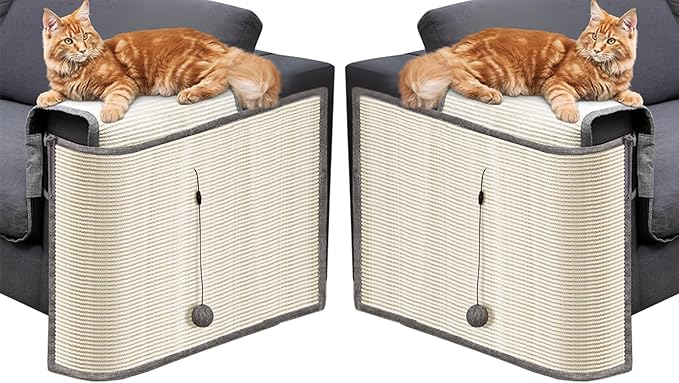 Cat Couch Protector [2- Pack], Natural Sisal, Comes with 2 Playing Balls, Couch Cat Scratcher, Protect Your Couch from Cat Scratching,