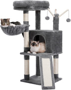 Cat Tree, Multi-Level Cat Tower for Indoor Cats, Cat Climbing Tree Condo with Sisal Covered Scratching Posts, Deep Hammock and Interactive Cat Toy, Gray