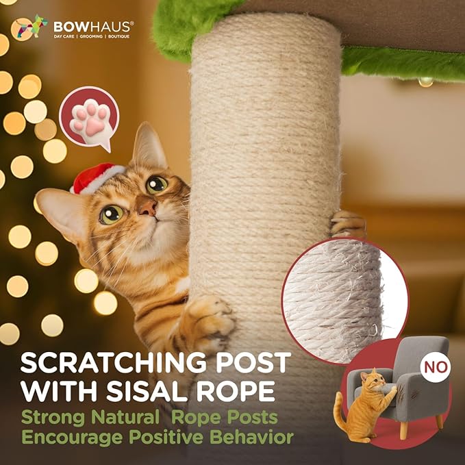 Christmas Cat Tree, Multi-Level Holiday Activity Cat Tree Tower with Scratching Post, Cozy Hammock, Fluffy Play Ball & Cave Condo, Indoor Christmas Decoration for Kitties, Gifts for Cat Owners