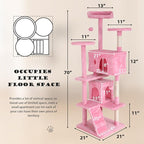 Heavy Duty Cat Tree Tower, 70" Tall Cat Tower for Indoor Cats with Cat Scratching Post with Bed, Cat Condo, Hanging Ball, Multi-Level Cat Climbing Tower Cat Trees Furniture Activity Center, Pink