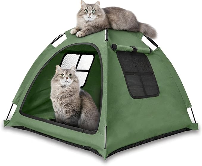 Portable Pet Tent House for Indoor & Outdoor Use - Easy Access Cat Nest Without Door Flap, Ideal for Cats, Puppies & Small Animals (Green)