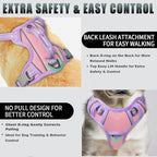 BARKBAY No Pull Dog Harness Large Reflective Dog Harness with Front Clip and Easy Control Handle for Walking Training Running with ID tag Pocket(Baby Pink & Violet Purple,XS)