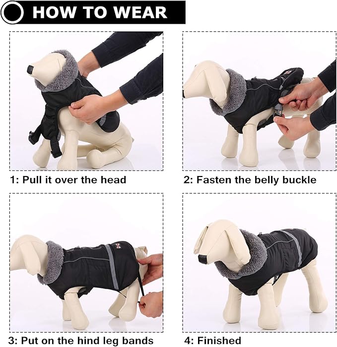 Warm Dog Coat, Reflective Waterproof Windproof Dog Jacket with Turtleneck for Cold Weather, Thick Fleece Lining, Pet Outfit, Adjustable Pet Vest for All Dog Sizes, Black