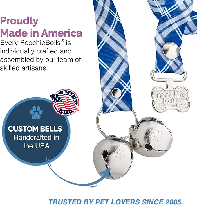 PoochieBells Handcrafted Dog Doorbell for Potty Training – Easy & Quick, Doggie-Safe USA-Made Dog Door Bell with Perfect Sound, Dog Trainer-Recommended for Over 20 Years, Starry Night Plaid